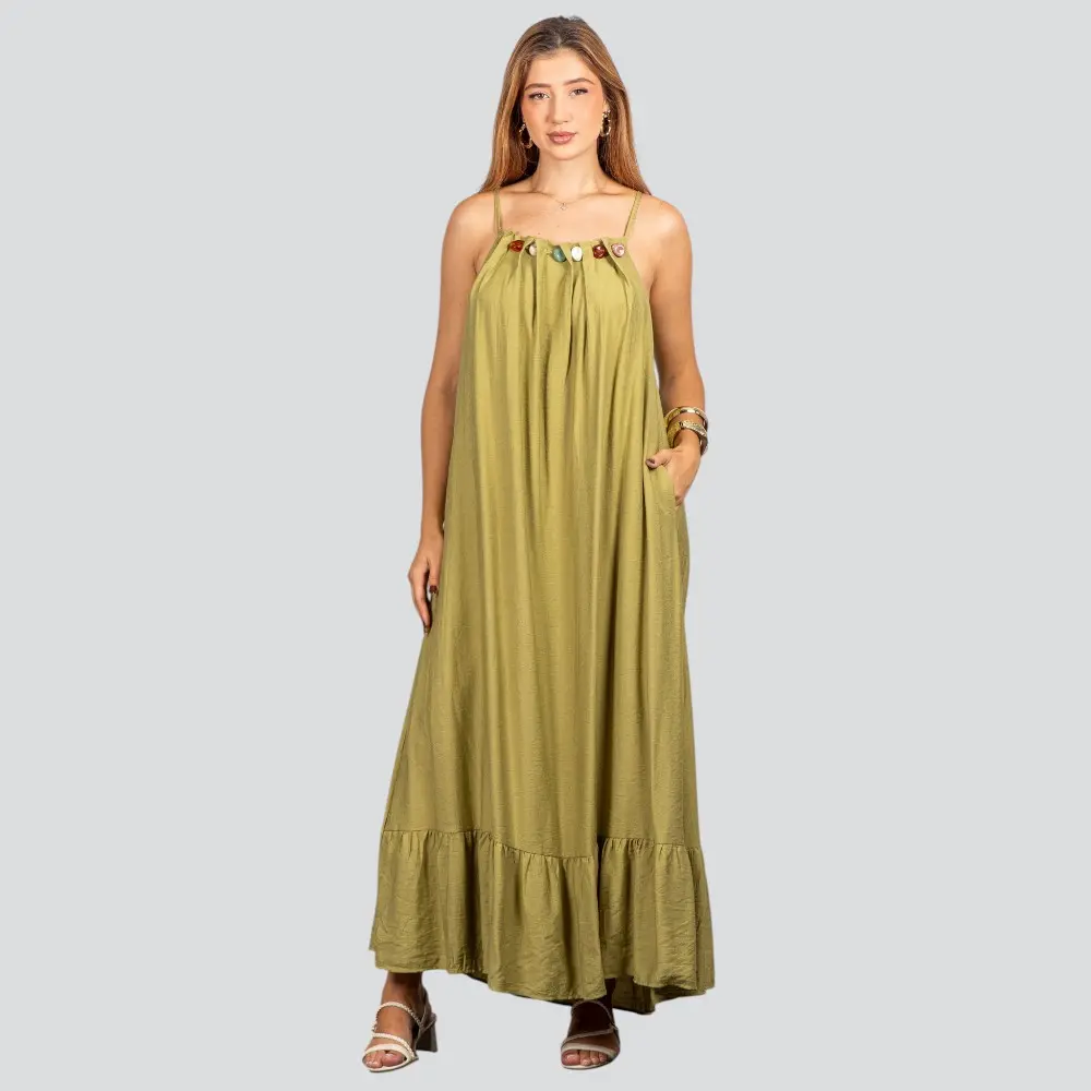 Vestido Feminino Longo Amplo com Pedraria .FV66129