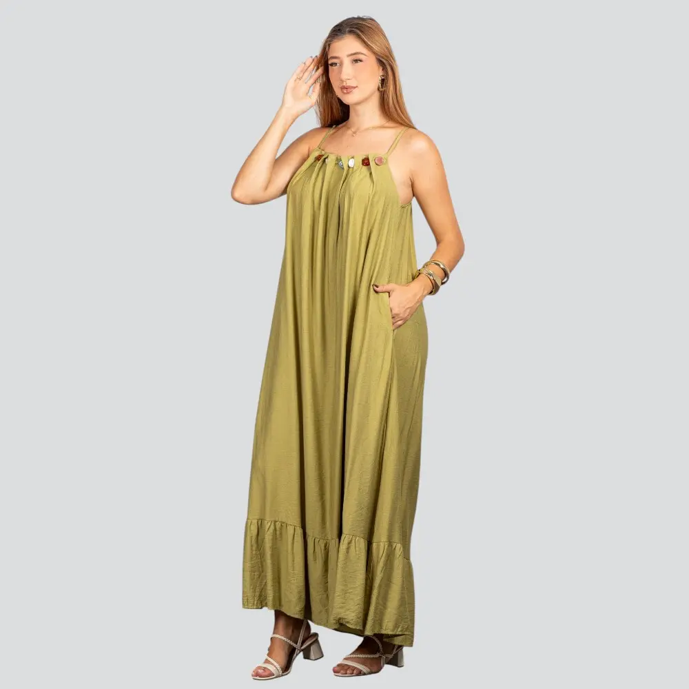 Vestido Feminino Longo Amplo com Pedraria .FV66129