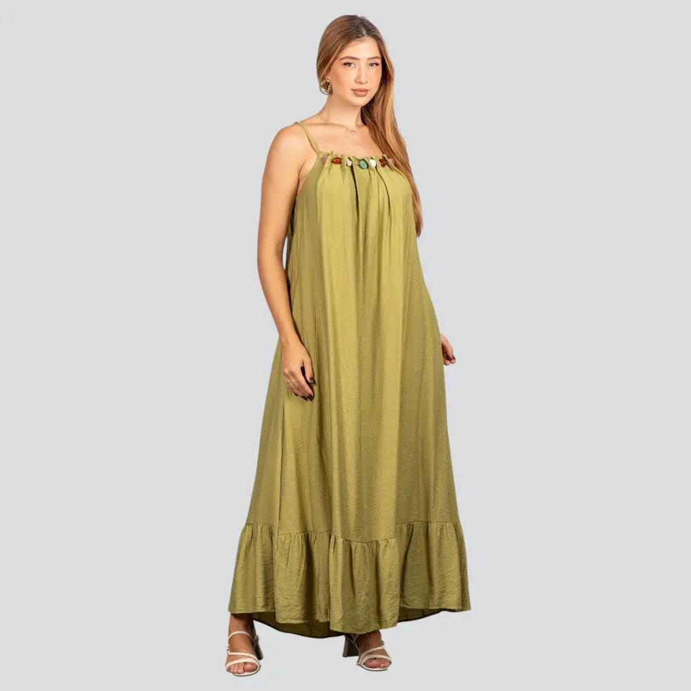 Vestido Feminino Longo Amplo com Pedraria .FV66129