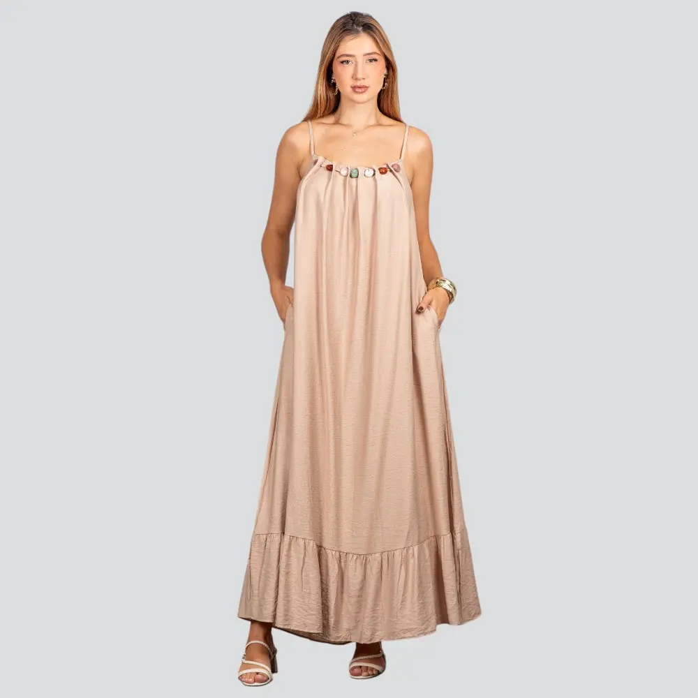 Vestido Feminino Longo Amplo com Pedraria .FV66129