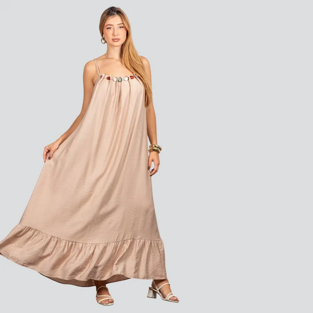 Vestido Feminino Longo Amplo com Pedraria .FV66129