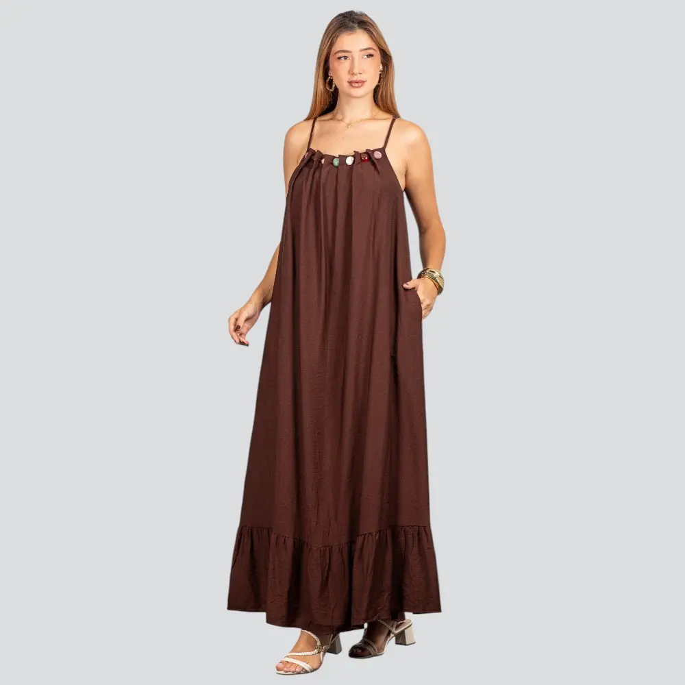 Vestido Feminino Longo Amplo com Pedraria .FV66129