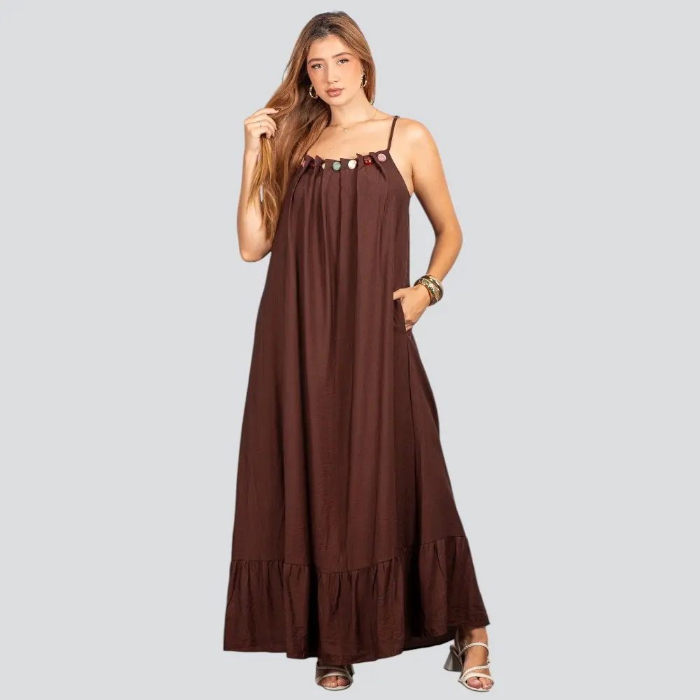 Vestido Feminino Longo Amplo com Pedraria .FV66129