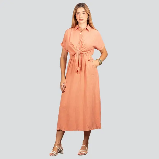 Vestido Feminino Midi Manga Curta .LV65901 Rosa