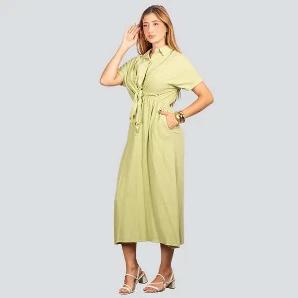 Vestido Feminino Midi Manga Curta .LV65901 Verde