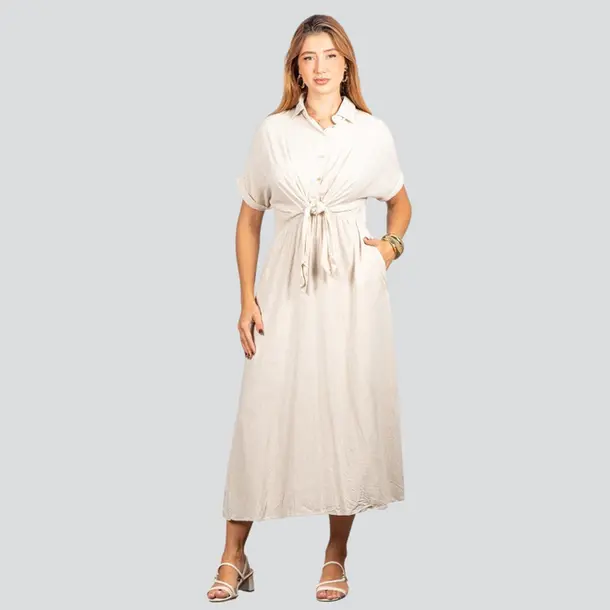 Vestido Feminino Midi Manga Curta .LV65901 Cru