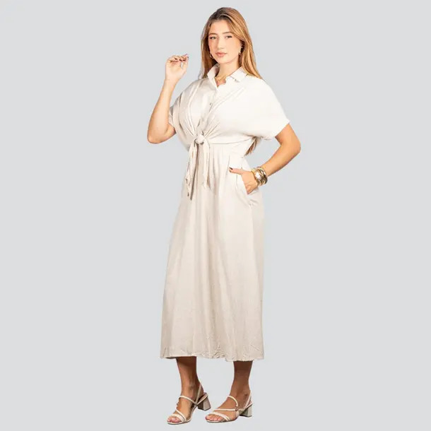 Vestido Feminino Midi Manga Curta .LV65901 Cru