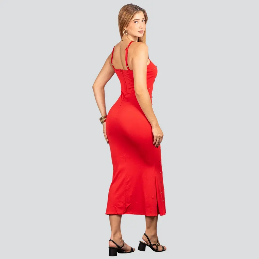 Vestido Feminino Midi com Aplicação Brilho .NB683
