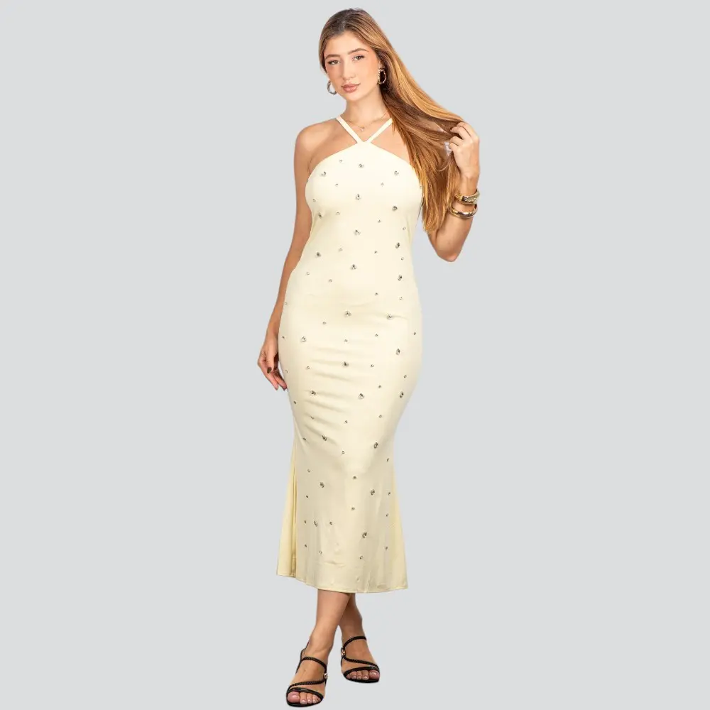 Vestido Feminino Midi com Aplicação Brilho .NB683