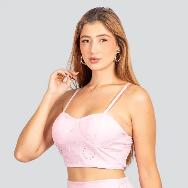 Cropped Feminino Alça com Bojo Laise .P665C Rosa