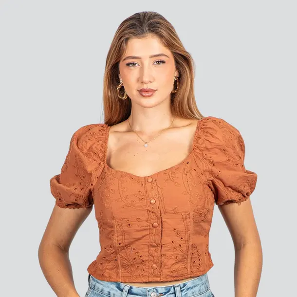 Blusa Feminina Laise com Bojo e Botões .SF011 Marrom