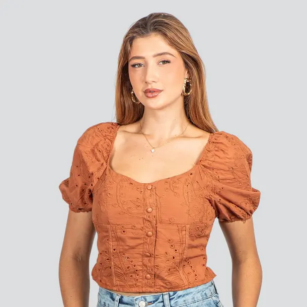 Blusa Feminina Laise com Bojo e Botões .SF011 Marrom