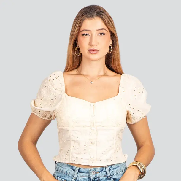 Blusa Feminina Laise com Bojo e Botões .SF011 Amarelo