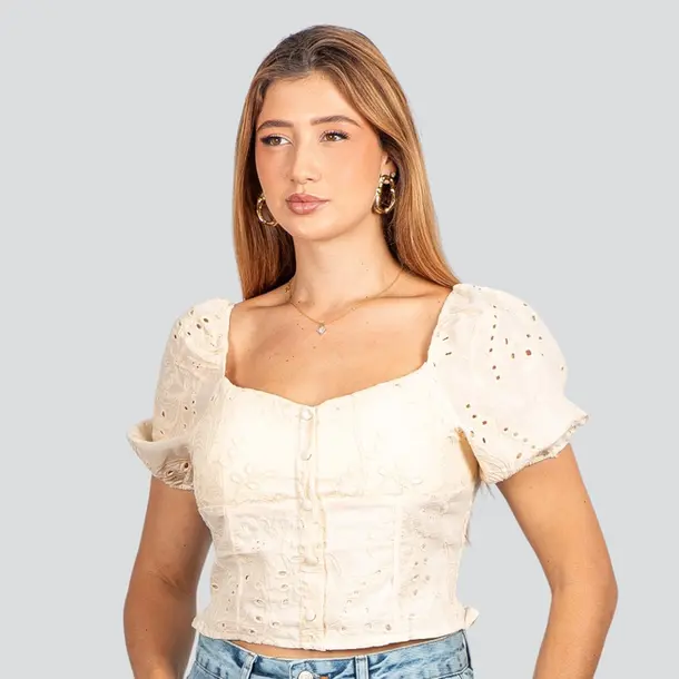 Blusa Feminina Laise com Bojo e Botões .SF011 Amarelo