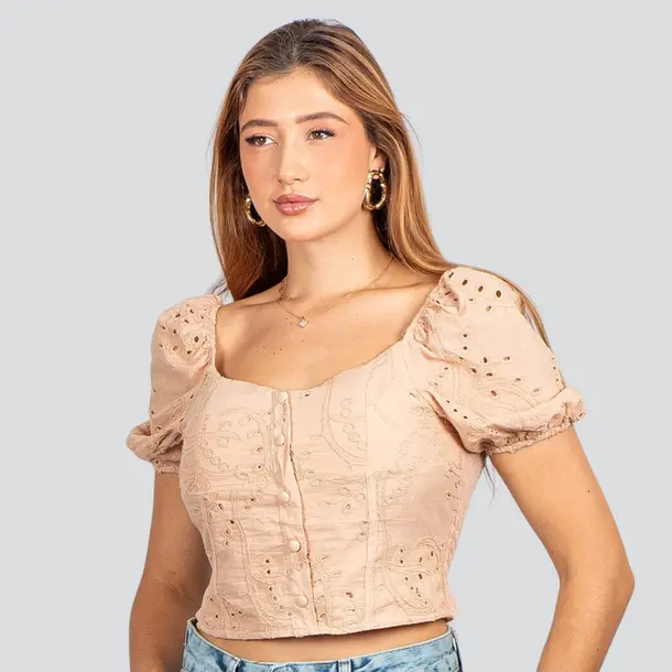 Blusa Feminina Laise com Bojo e Botões .SF011 Bege
