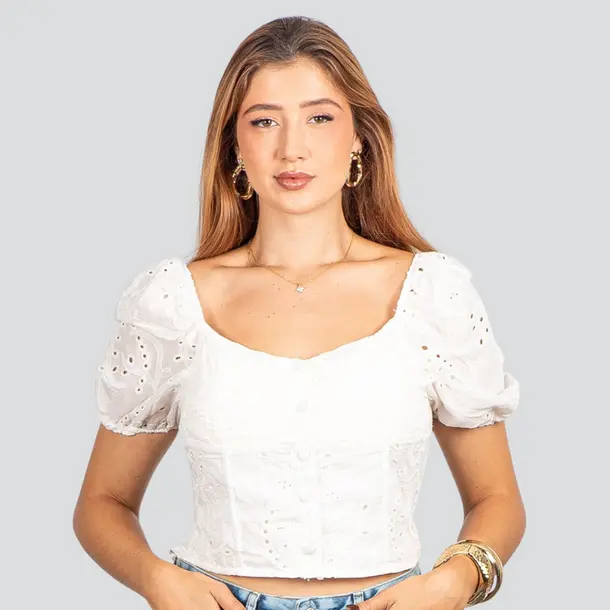 Blusa Feminina Laise com Bojo e Botões .SF011 Branco