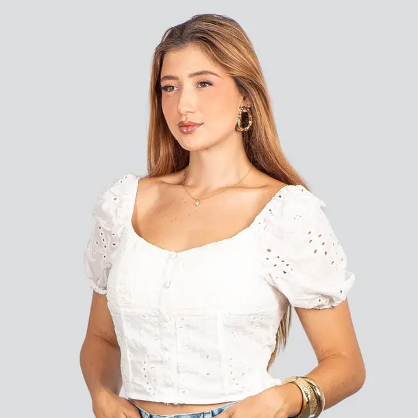 Blusa Feminina Laise com Bojo e Botões .SF011 Branco