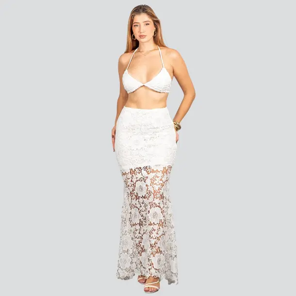 Saia Longa em Guipure Floral .9628-12S Branco
