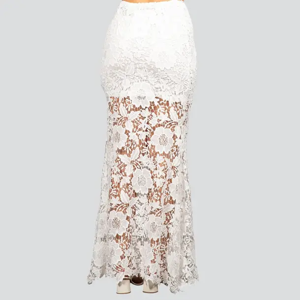 Saia Longa em Guipure Floral .9628-12S Branco