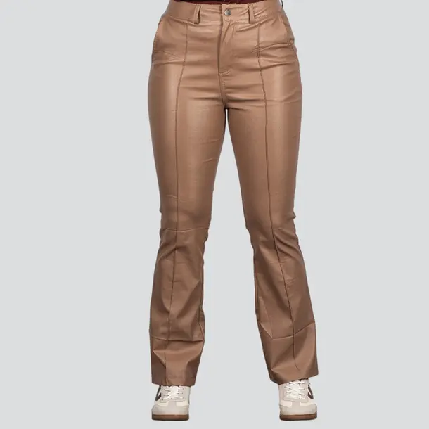 Calça Feminina Resinada Flare Com Pregas .DJ5034 Bege