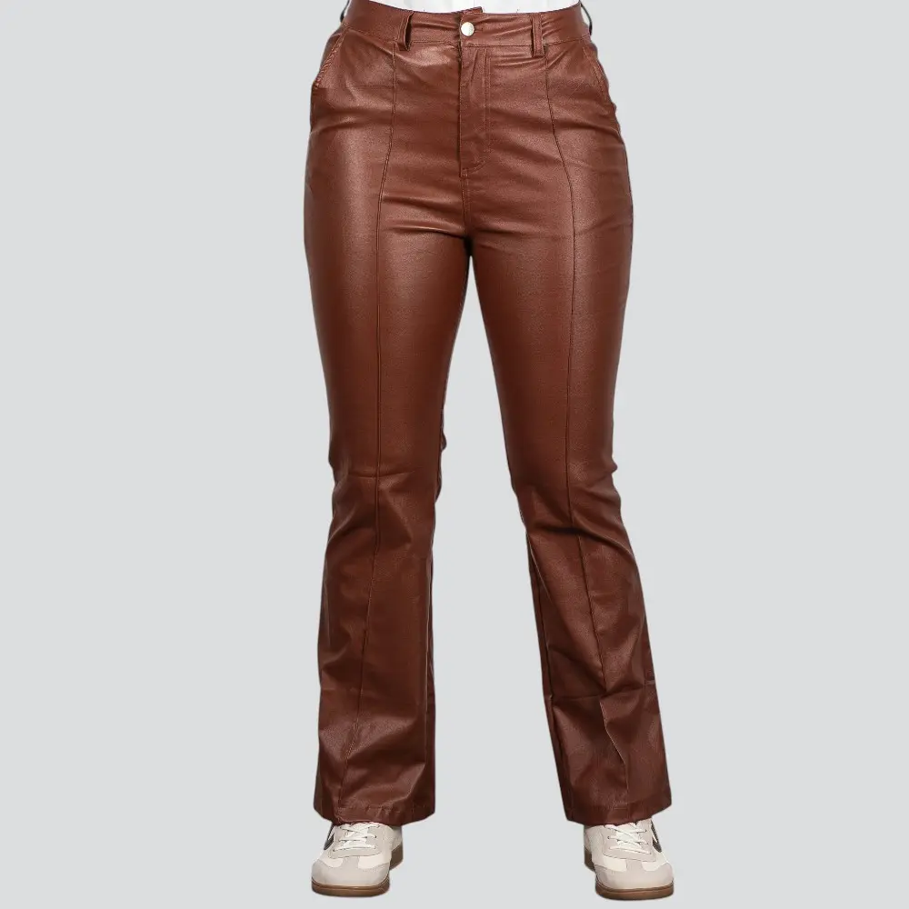 Calça Feminina Resinada Flare Com Pregas .DJ5034
