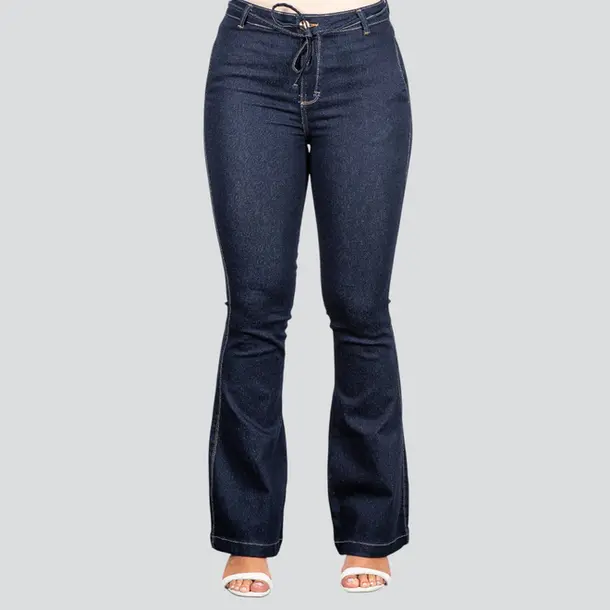 Calça Feminina Jeans Flare com Cordão .BK32063 Lav Amaciada Escura