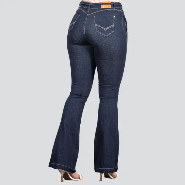 Calça Feminina Jeans Flare com Cordão .BK32063 Lav Amaciada Escura