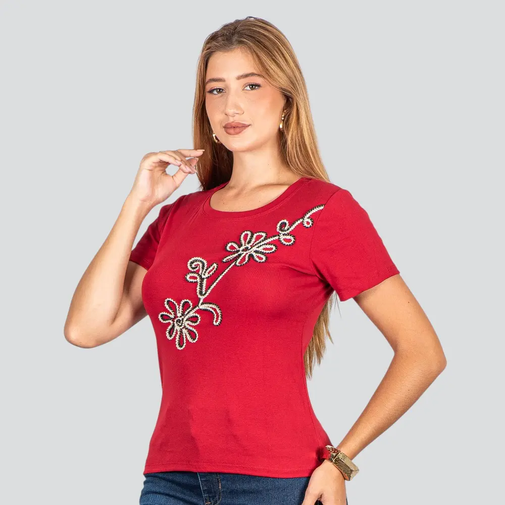 Blusa Feminina Manga Curta Com Bordado .F3318