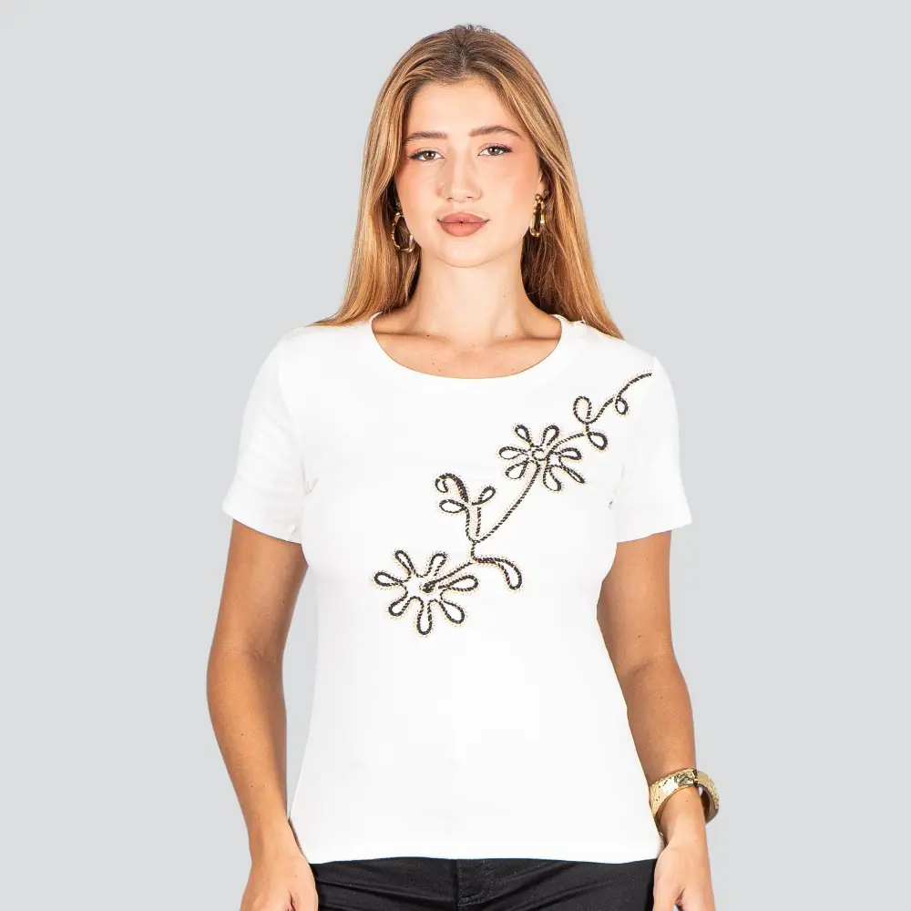 Blusa Feminina Manga Curta Com Bordado .F3318