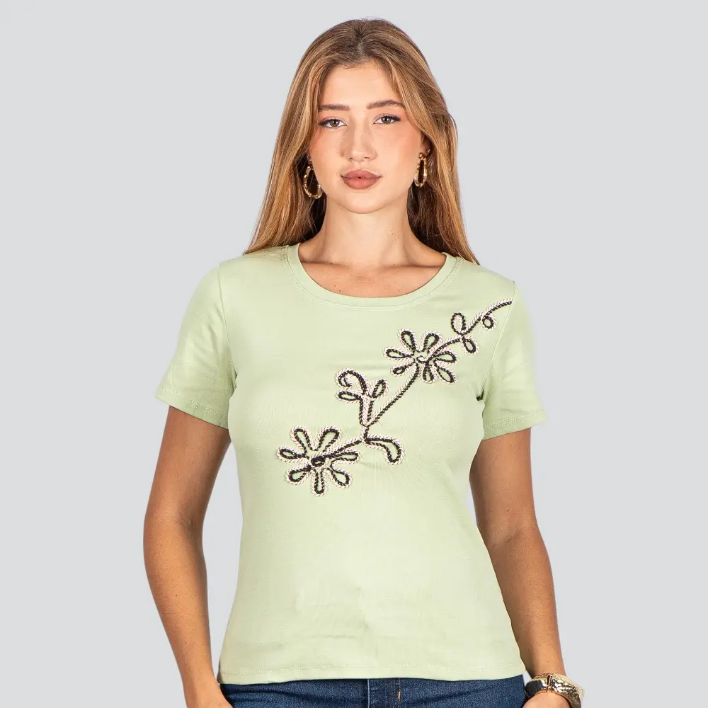 Blusa Feminina Manga Curta Com Bordado .F3318