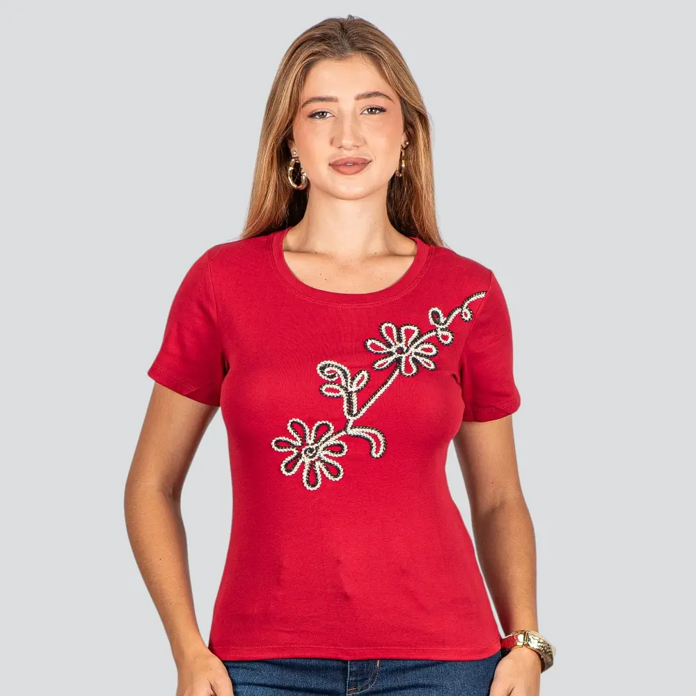 Blusa Feminina Manga Curta Com Bordado .F3318