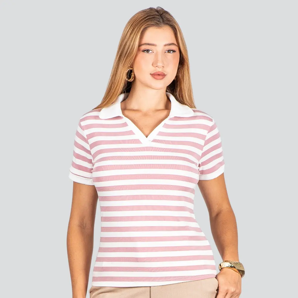 Blusa Polo Feminina Listrada .ZH1061