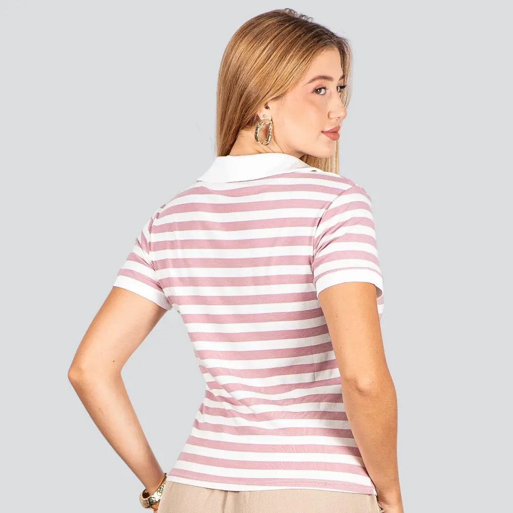 Blusa Polo Feminina Listrada .ZH1061