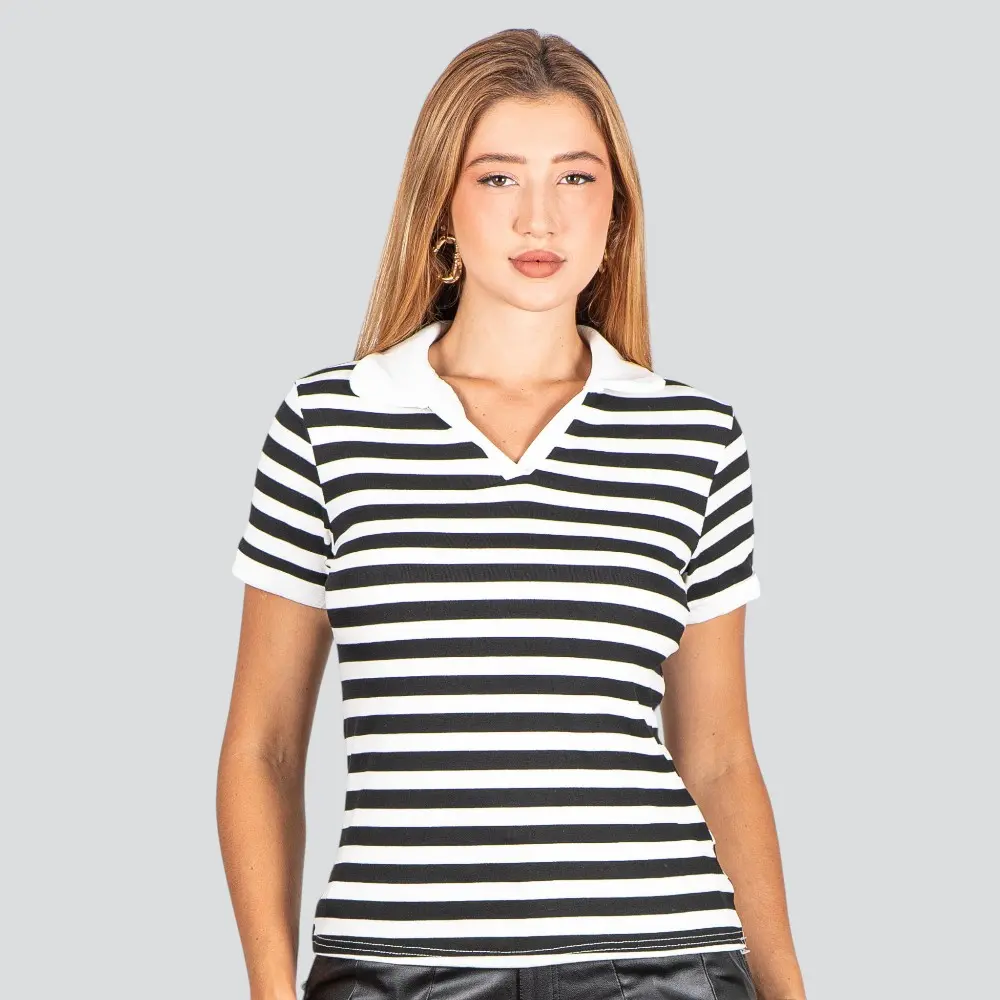 Blusa Polo Feminina Listrada .ZH1061