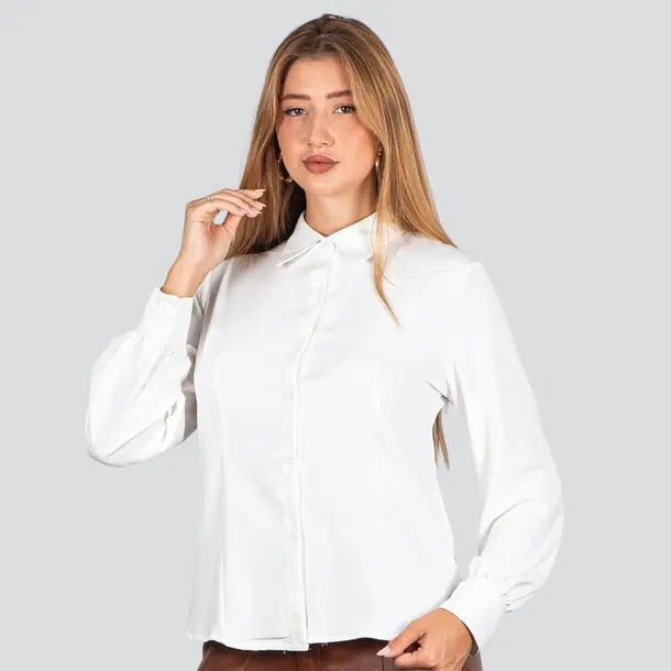 Camisa Feminina Manga Longa Crepe .WS8635 Branco