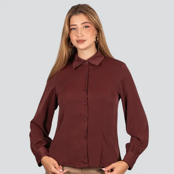Camisa Feminina Manga Longa Crepe .WS8635 Bordo
