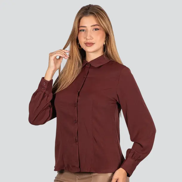 Camisa Feminina Manga Longa Crepe .WS8635 Bordo