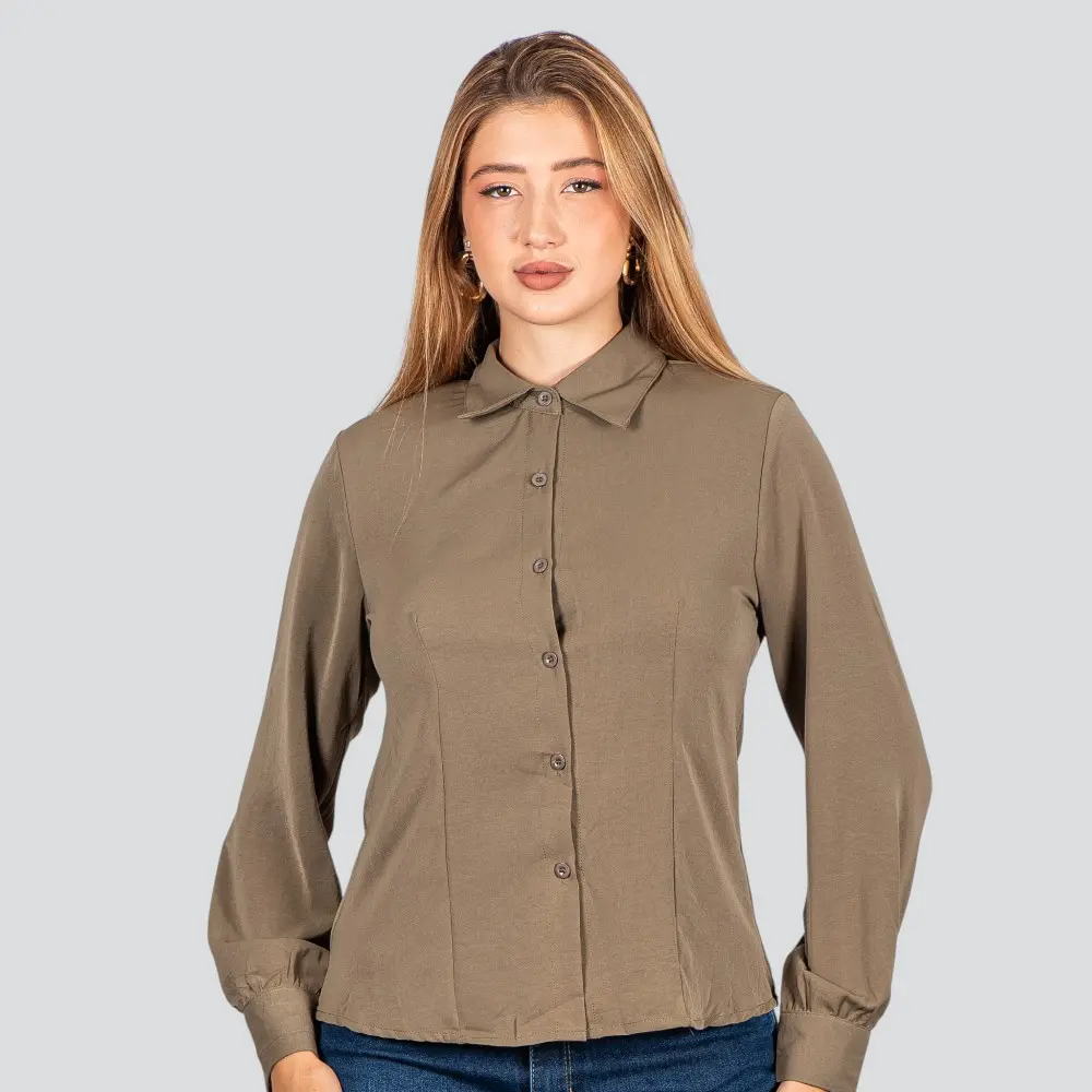 Camisa Feminina Manga Longa Crepe .WS8635