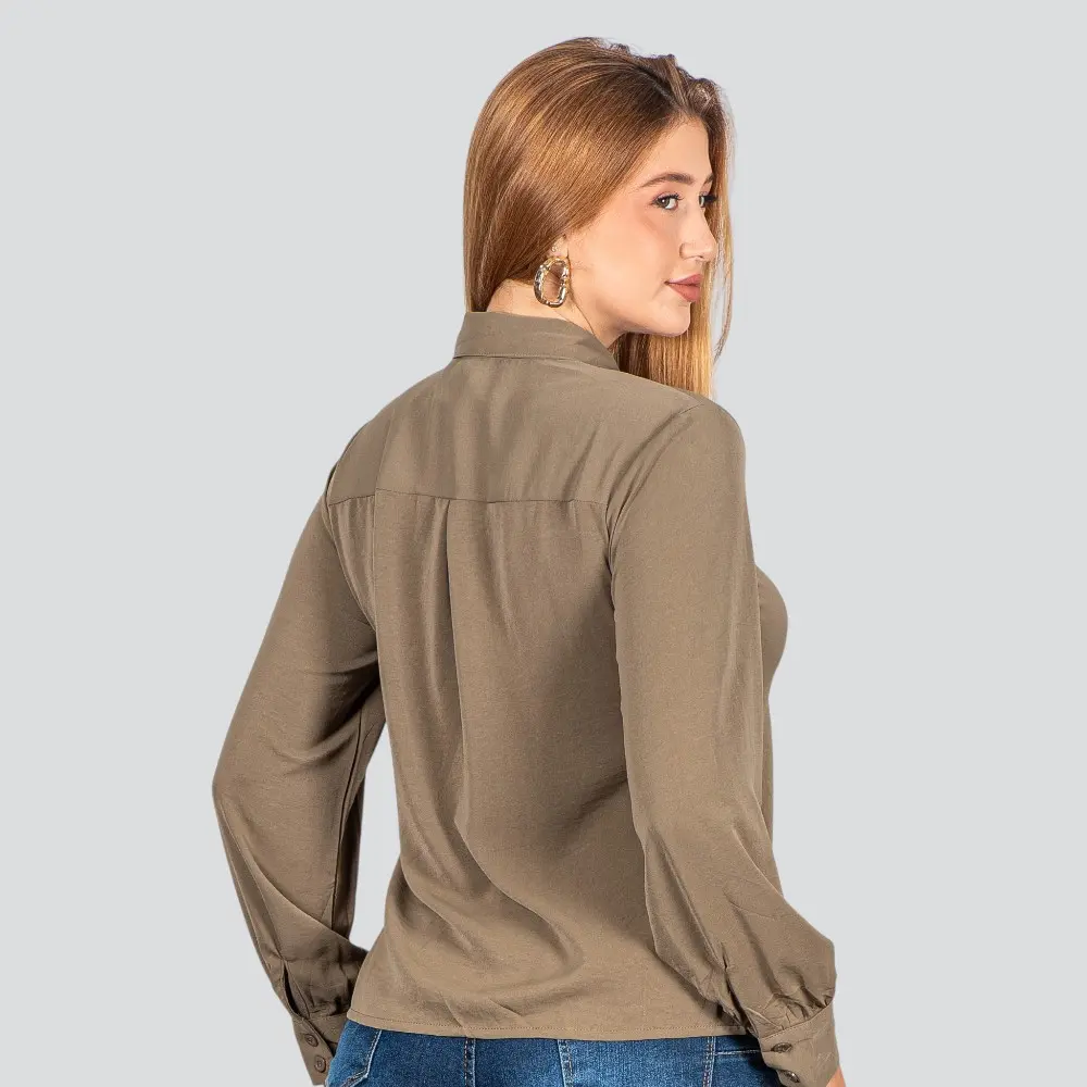 Camisa Feminina Manga Longa Crepe .WS8635