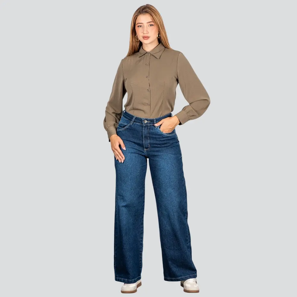 Camisa Feminina Manga Longa Crepe .WS8635