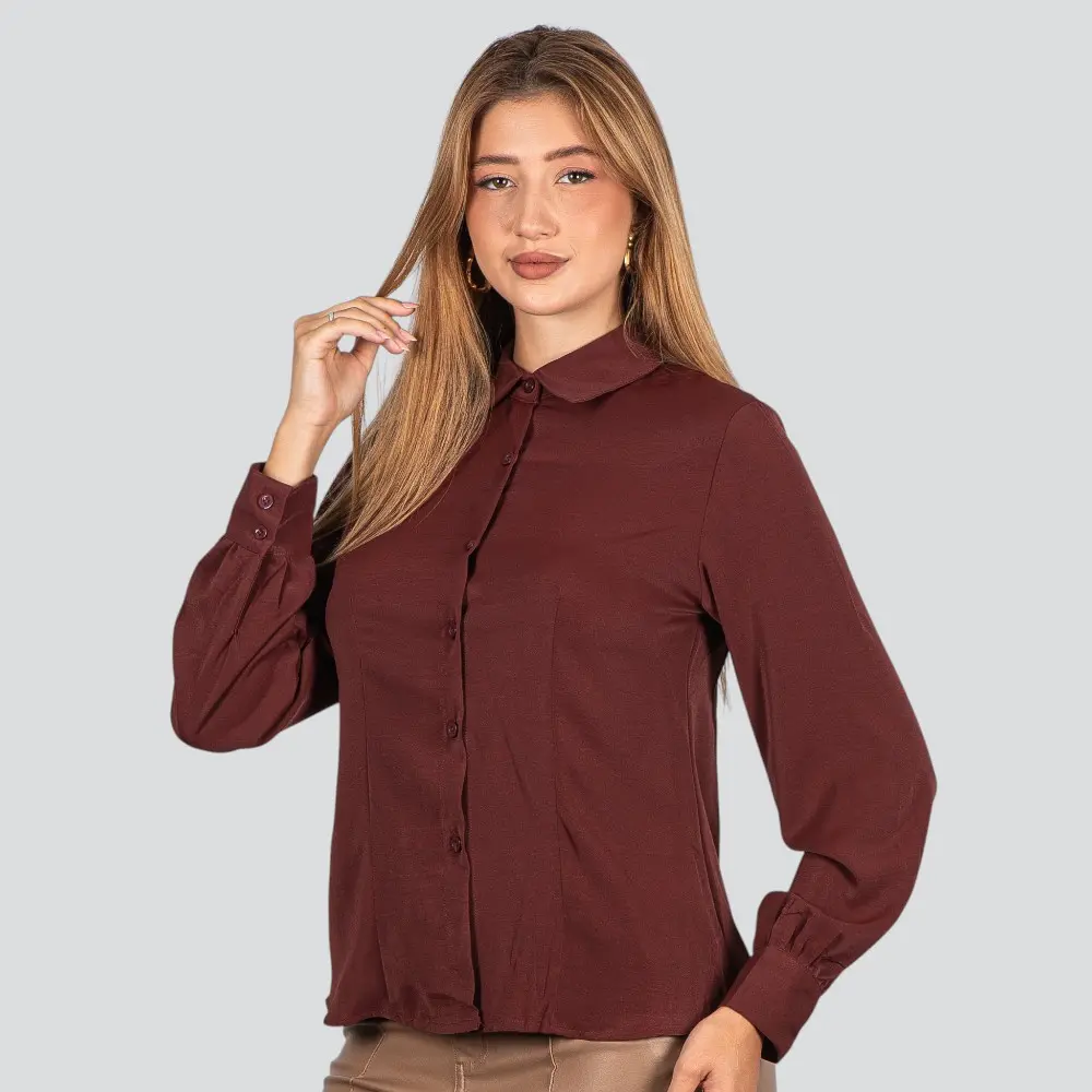 Camisa Feminina Manga Longa Crepe .WS8635