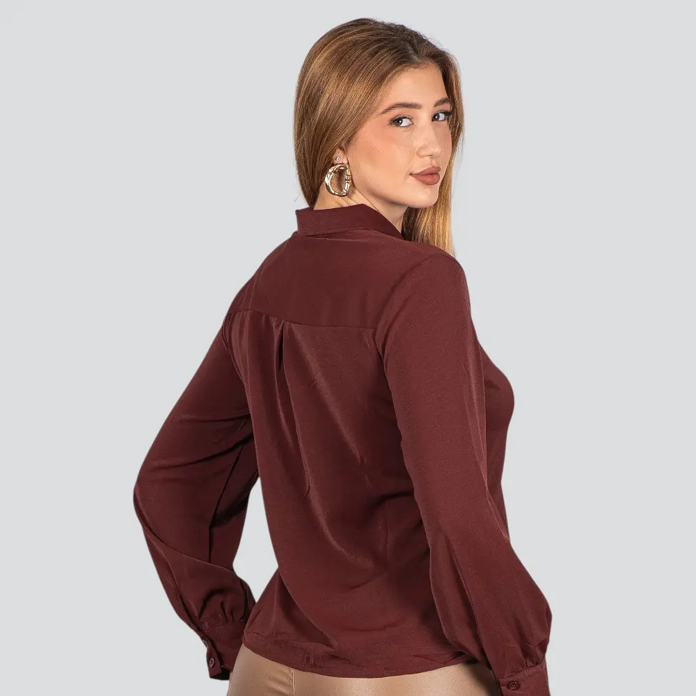 Camisa Feminina Manga Longa Crepe .WS8635