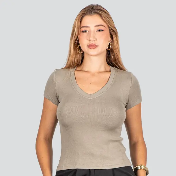 Blusa Feminina Manga Curta Gola V .ZW242 Verde