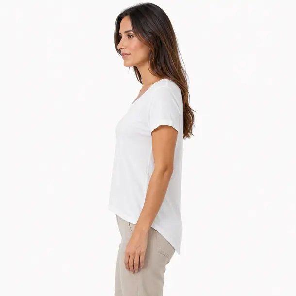 Blusa Feminina Manga Curta Gola V .ZW242 Branco