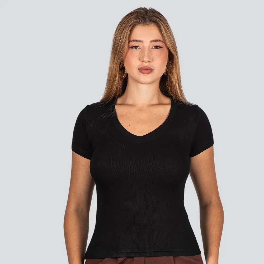 Blusa Feminina Manga Curta Gola V .ZW242
