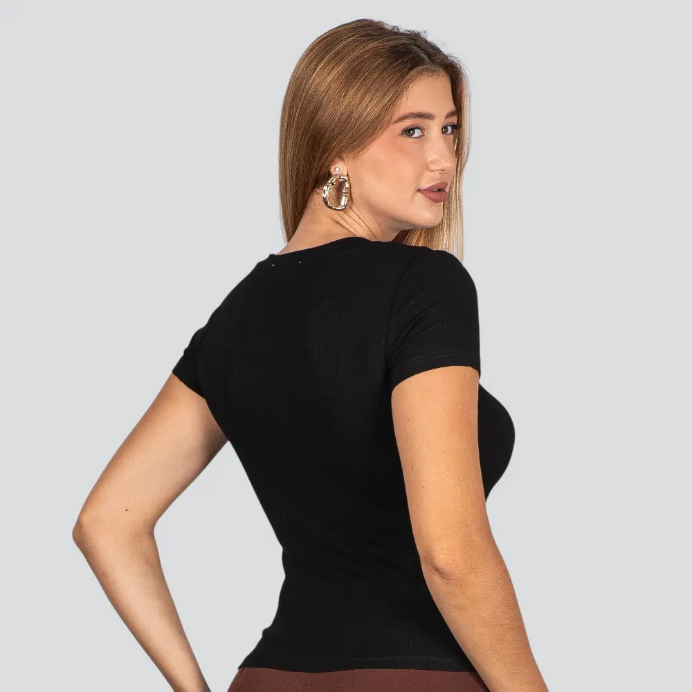 Blusa Feminina Manga Curta Gola V .ZW242