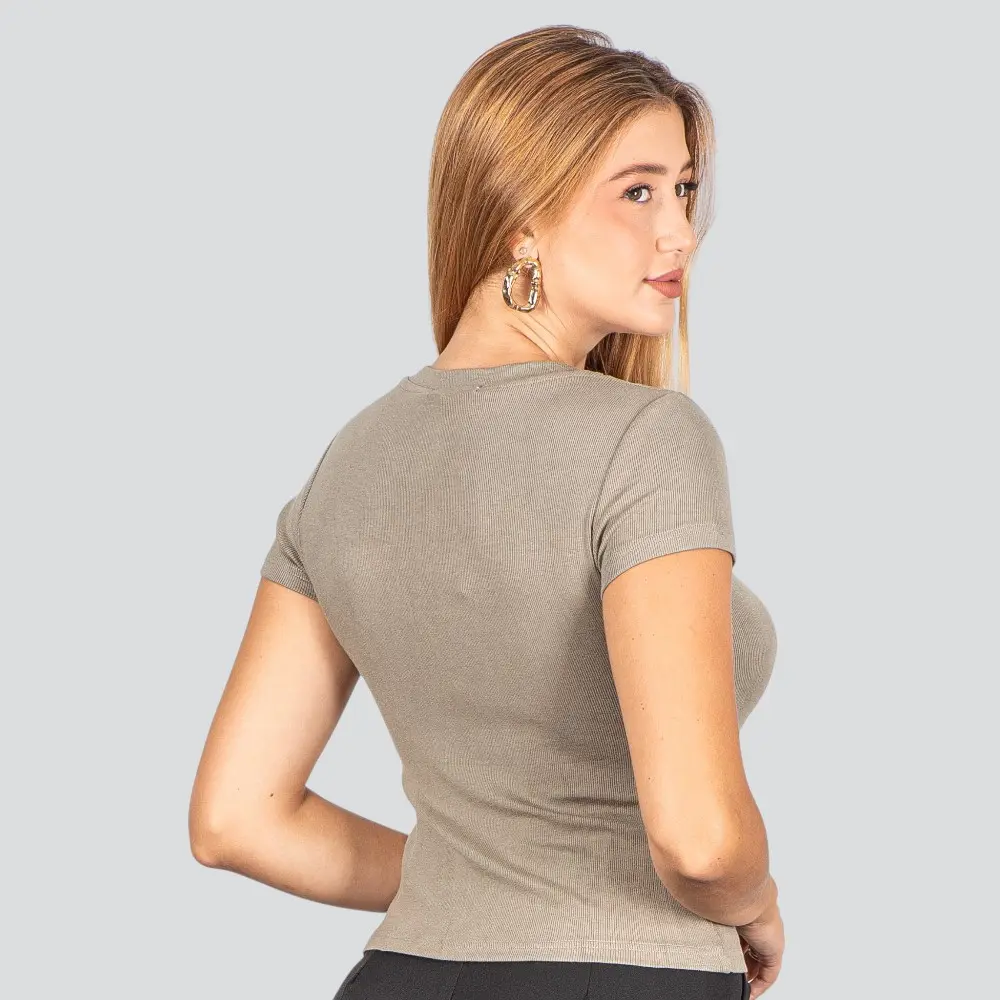Blusa Feminina Manga Curta Gola V .ZW242