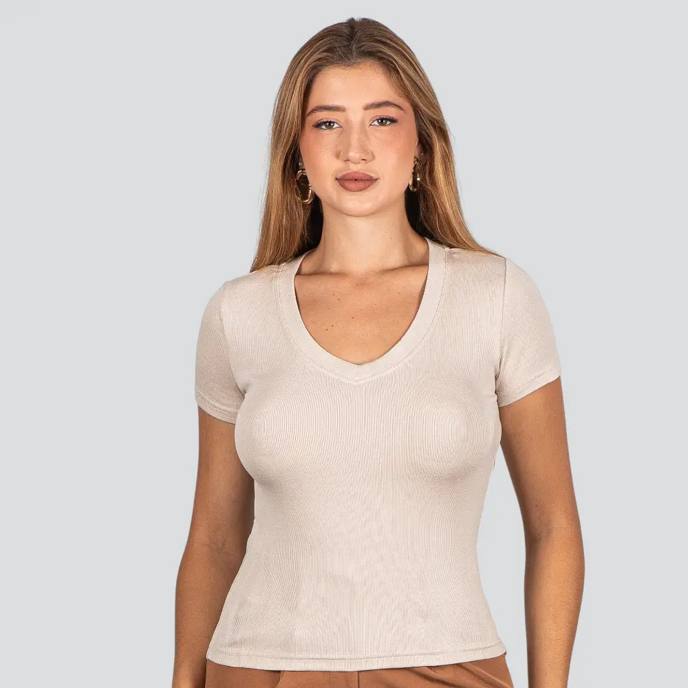 Blusa Feminina Manga Curta Gola V .ZW242