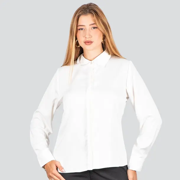 Camisa Feminina Manga Longa Cetim .WS93395 Branco