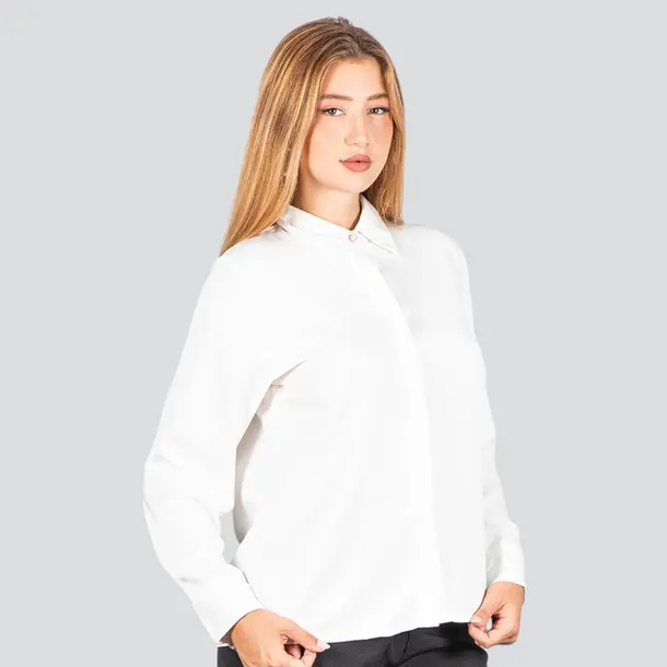 Camisa Feminina Manga Longa Cetim .WS93395 Branco